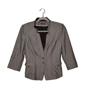 WHITE HOUSE BLACK MARKET $148 Gray Herringbone Blazer 3/4 Sleeve Jacket Size 2